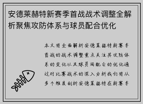 安德莱赫特新赛季首战战术调整全解析聚焦攻防体系与球员配合优化